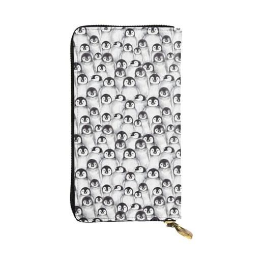 Apbdffjnf portafoglio lungo da donna in pelle con stampa di pinguino felice, borsa da viaggio con porta carte di credito con cerniera, simpatico schizzo di pinguini, taglia unica