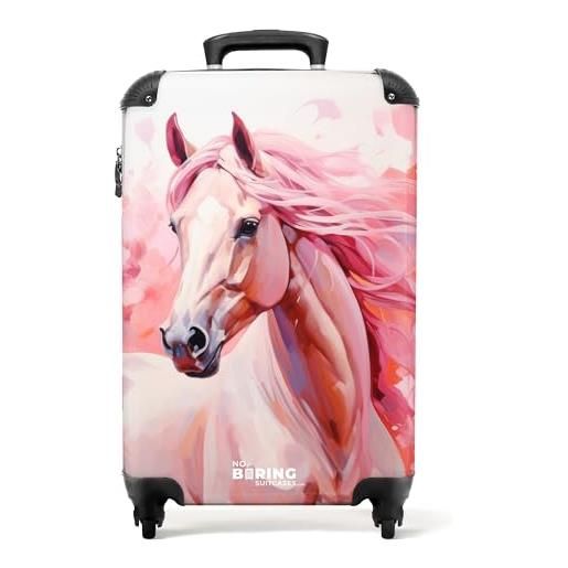 NoBoringSuitcases.com © valigia per bambini da viaggio con ruote, valigia trolley, guscio rigido, bagaglio a mano in 24 immagini (illustrazione di un cavallo rosa chiaro, 55x40x20 cm)