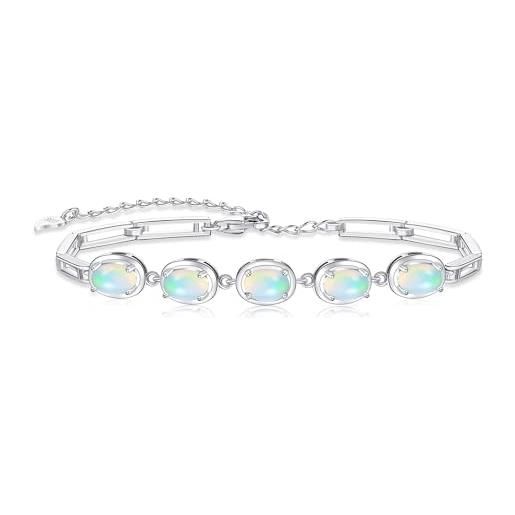 JERWLI bracciale con opale naturale, argento sterling 925, opale bianco naturale, con opale naturale, gioiello per donne e ragazze, opale