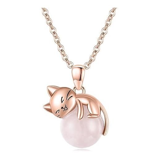 Vadmans gatto collana argento sterling quarzo rosa ciondolo gioielli regali per donne ragazze oro rosa