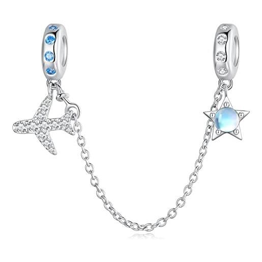 NINGAN bracciale in argento 925 catena di sicurezza stellare dell'aeromobile shiny moonlight stone bracciale donna accessori
