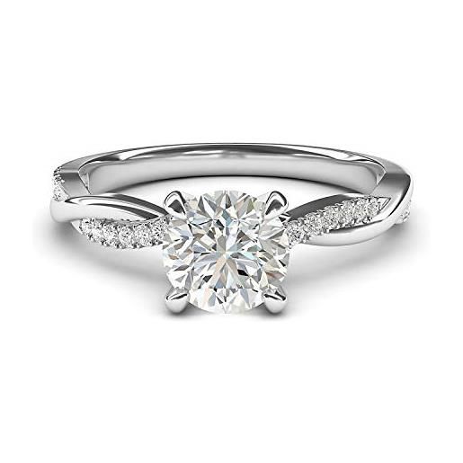 LANDA JEWEL anello di fidanzamento in argento sterling a 4 rebbi con vite intrecciata, 1,0 ct, con diamante e argento, 58 (18.5), colore: argento sterling, cod. En-ss08-925