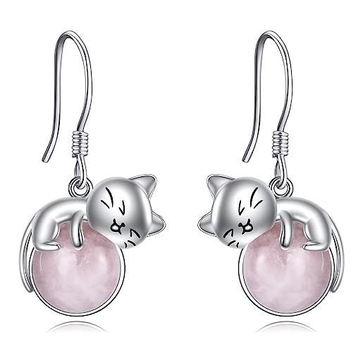 Vadmans gatto orecchini argento sterling gatti quarzo rosa gioielli regali per donne ragazze