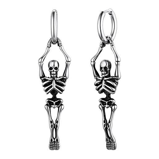 Richsteel orecchini di teschio creative gotico orecchini per donna unisex uomo colore argento/nero/oro impermeabile e antiallergico