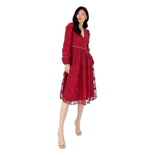 Maya Deluxe womens midi dress ladies floral embroidered lace long sleeve v-neck for wedding guest bridesmaid prom occasion ball gown vestito, wine, 40 donna