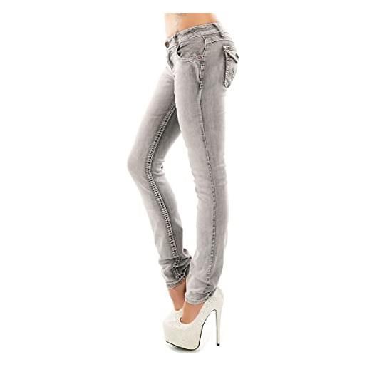 Miss RJ jeans da donna skinny jeans flap pocket con cuciture spesse, grigio. , 46