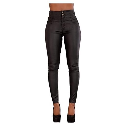 Glook nero leggings ecopelle con tasca per donna skinny pantaloni (40, nero)