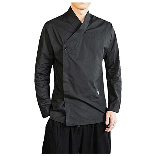 Aoleaky camicia kimono in stile cinese tradizionale a maniche lunghe streetwear giapponese camicie vintage abbigliamento cinese black kimono shirt s