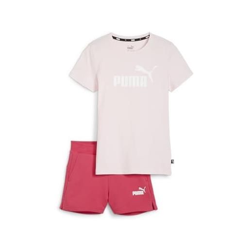 PUMA logo tee & shorts set g tuta da pista, whisp di rosa, 116 bambine e ragazze