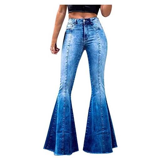 YJLX jeans da donna bootcut a vita alta - jeans skinny da donna in jeans batik, pantaloni skinny, pantaloni a zampa vintage anni '70, harajuku e-girl, blu marino, l