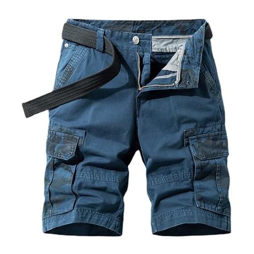 New front pantaloncini da lavoro mimetici uomo sportivi estivi casual in cotone con tasche multiple shorts palestra pantaloni corti shorts slim militari, blu, 38