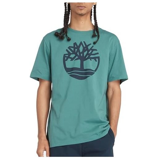 Timberland albero logo short sleeve tee canottiera, verde pino (sea pine), m uomo