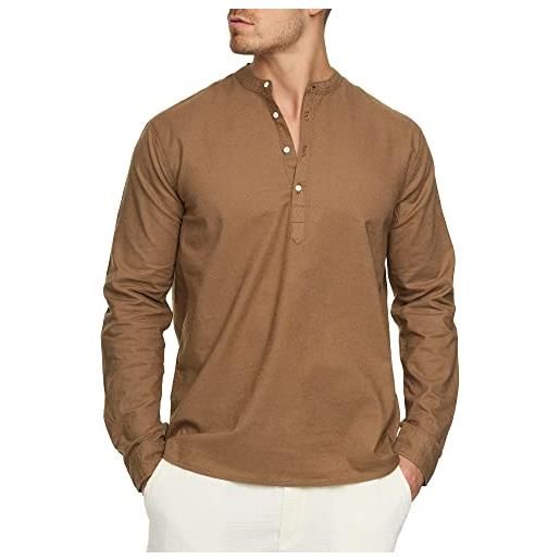 Indicode uomini waylon shirt | camicia con scollo a v in misto lino e cotone otter s