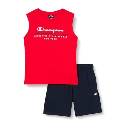 Champion legacy graphic shop b - authentic athleticwear crewneck tank & shorts completo, blu marino/grigio melange chiaro, 9-10 anni bambini e ragazzi ss24