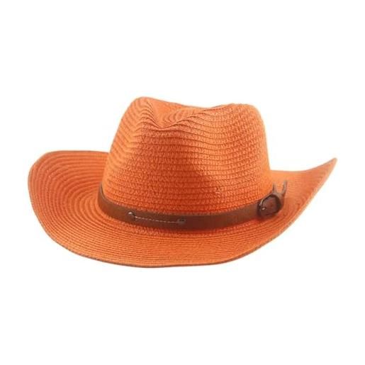 SOYNIA cappello da cowboy cappelli di paglia occidentali da cowgirl cappelli antivento per protezione solare da donna cappello da uomo in tinta unita 56-58cm arancione