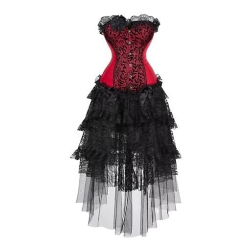 Hengzhifeng corsetto bustino donna con lacci e gonna burlesque (eur 34-36, rosso)