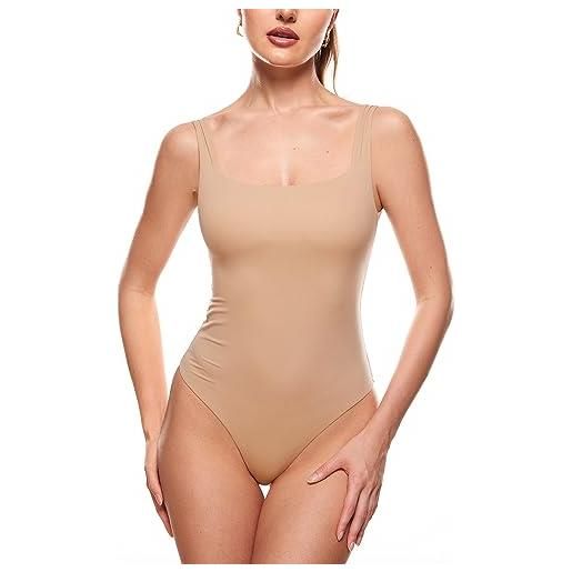 INLYRIC donna shapewear bodysuit senza maniche intimo spalla stretta slim microfibra elasticizzato beige caldo 44