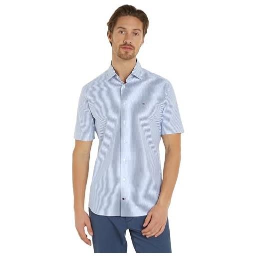 Tommy Hilfiger cl str fine poplin stp shirt s/s mw0mw34628 camicie eleganti, blu (optic white/ultra blue), 42w uomo