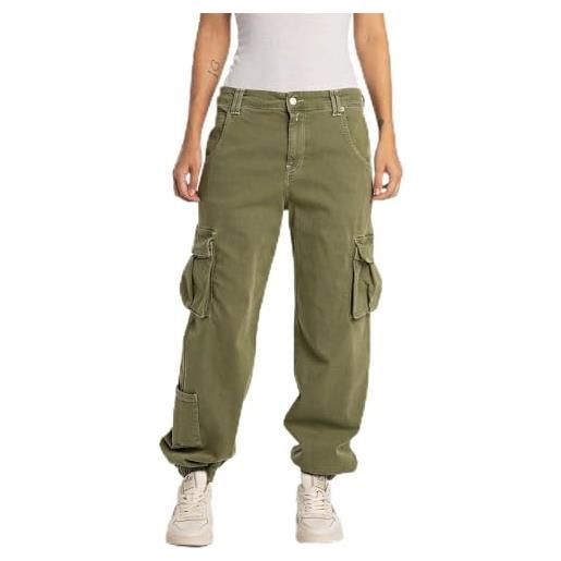 Replay pantaloni cargo da donna con elasticità, verde (light military 833), 28w