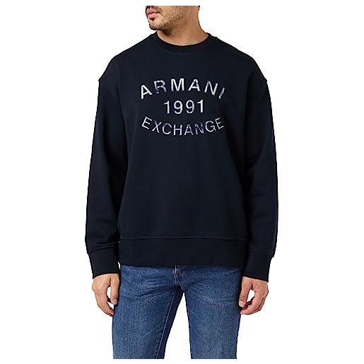 Armani Exchange girocollo, stampa logo frontale, polsini maglia di tuta, blu, xs uomo
