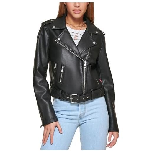 Levi's the belted-giacca da moto in finta pelle (taglia normale e forte) ecopelle, nero, medium donna