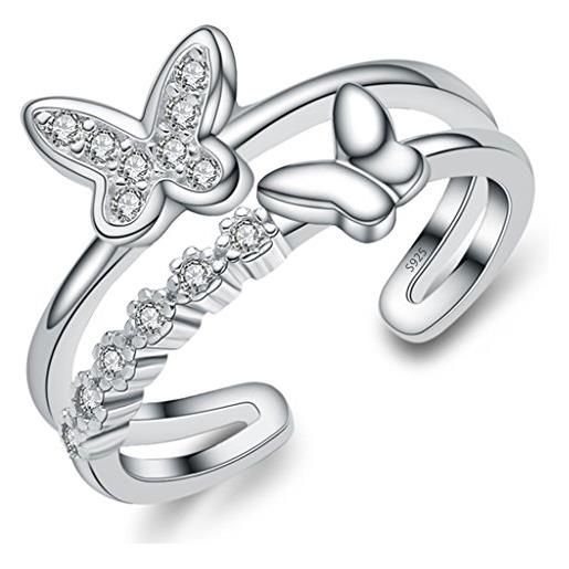 Unendlich U, anello eternity a due fasce con motivo farfalla in argento sterling 925, regolabile, per ragazze e donne e argento, 6, colore: argento, cod. R1147-h