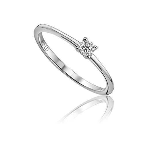 Miore's lab diamonds, anello di fidanzamento con solitario 4 rebbi in oro bianco 14 carati con diamante da laboratorio da 0,10 carati. 