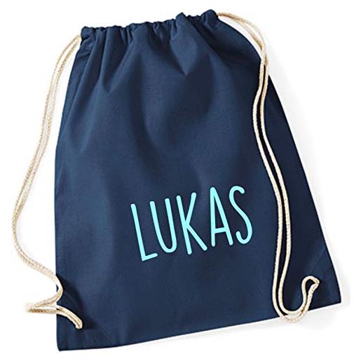 RUYI minimutz - sacca da ginnastica personalizzata in stoffa con nome stampato per bambini, in diversi colori (blu scuro)