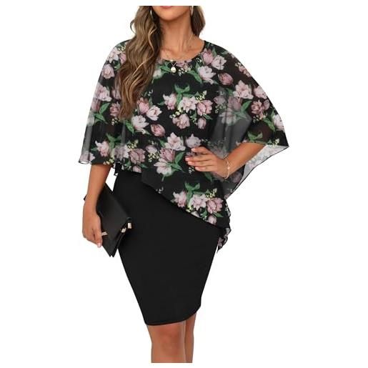 QIXING abito estivo casual da donna, ampio, maniche a pipistrello, girocollo, mantello in chiffon, elegante abito midi da cocktail, abito a matita da donna, per funerali, feste, matrimoni, x03 black