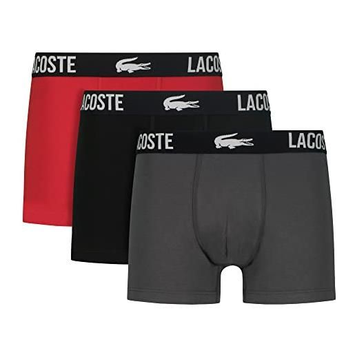 Lacoste 3-pack cotton stretch boxer trunk, red / grey / black m multicolore