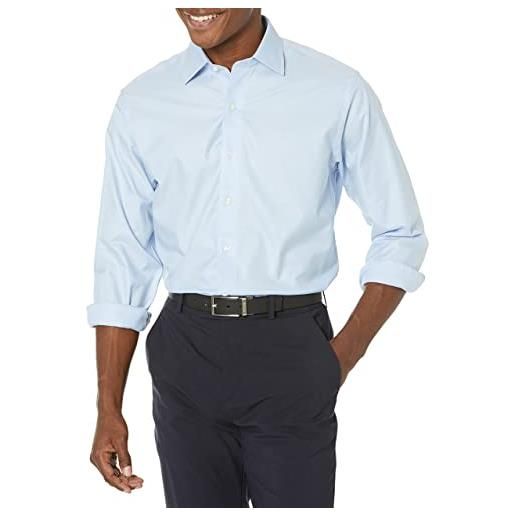 Brooks Brothers camicia da uomo in twill elasticizzato non stirato tinta unita ainsley con colletto spalmato, azzurro, 17 pollici collo 35 pollici manica, azzurro