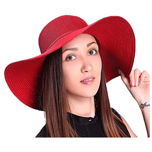 TININNA elegante floppy large wide brim estivo cappello della spiaggia folding berretto da sole cap visiera(rosso)