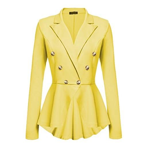 YuanDian donna autunno casuale doppio petto slim fit maniche lunghe blazer lavoro affari elegante signora tailleur giacchino giacca giallo l