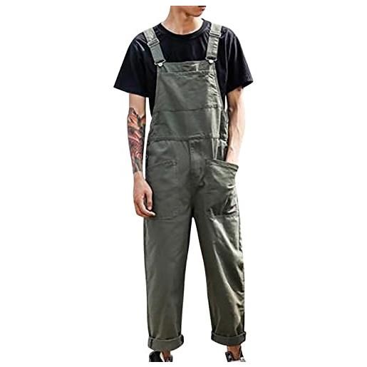 Generic salopette da uomo alla moda tuta casual in cotone leggero con tasche pantaloni da lavoro cotone (green, m)
