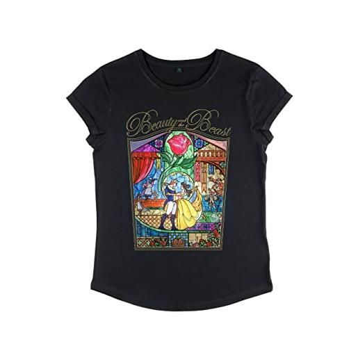 Disney the beast beauty story-maglietta a maniche corte da donna t-shirt, nero, m