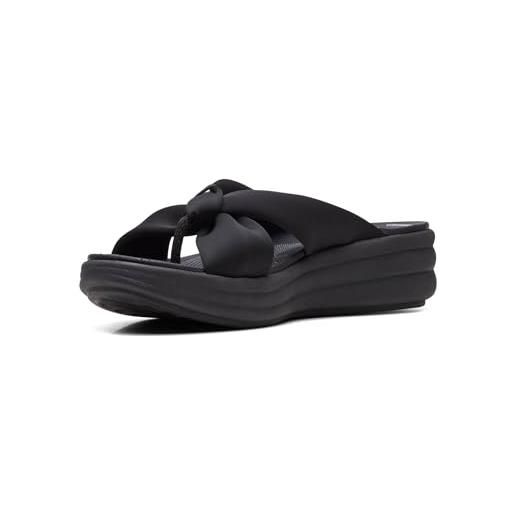 Clarks donna drift ave flat sandal, black/black textile, 6.5