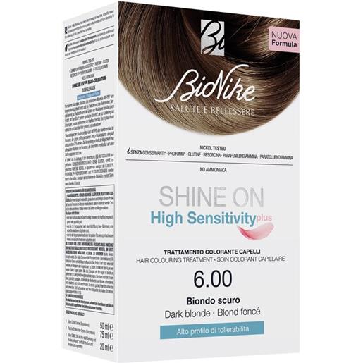 Bionike shine on high sensitivity plus biondo scuro 6,00 rivelatore in crema 75 ml + crema colorante 50 ml