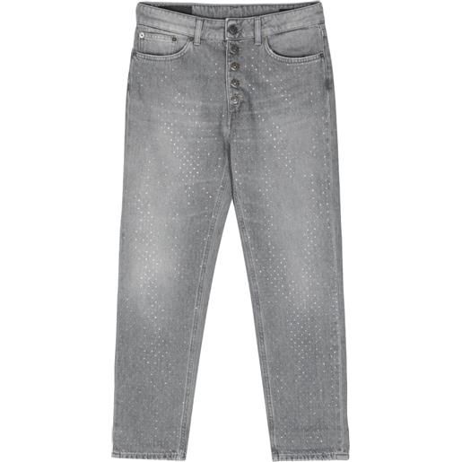 DONDUP jeans koons crop con strass - grigio