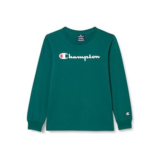 Champion legacy icons b - l/s crewneck maglietta a manica lunga, verde bosco, 11-12 anni bambini e ragazzi ss24
