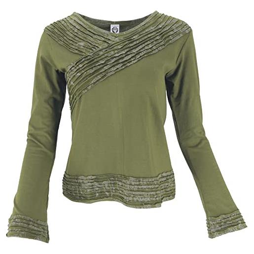 GURU SHOP, camicia a maniche lunghe -chic, mantra shirt, verde oliva, cotone, dimensione indumenti: m (38), maglioni, felpe a maniche lunghe