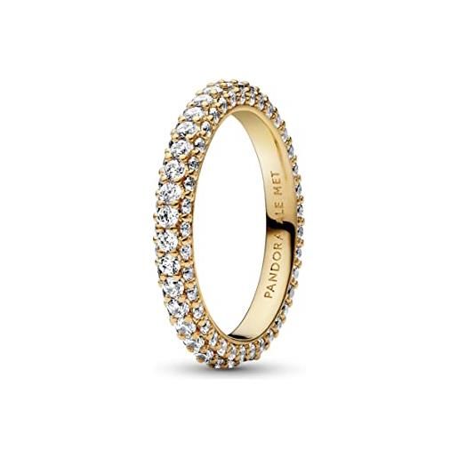 Pandora timeless anello a fila singola con pavé placcato in oro 14k e zirconia cubica trasparente, 52