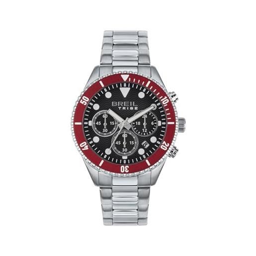 Breil orologio uomo overhand quadrante bi-colore nero, rosso movimento cronografo quarzo e bracciale acciaio argento ew0714