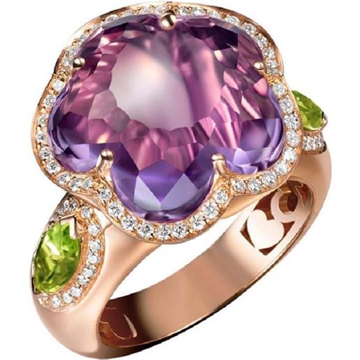 PASQUALE BRUNI anello fiore bon ton in oro rosso con diamanti, ametista e peridoto