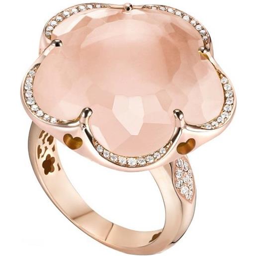 PASQUALE BRUNI anello fiore bon ton in oro rosso con quarzo rosa e diamanti