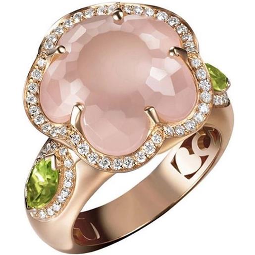PASQUALE BRUNI anello fiore bon ton in oro rosso con diamanti, quarzo rosa e peridoto