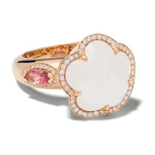 PASQUALE BRUNI anello fiore bon ton in oro rosso con diamanti, quarzo bianco e topazio rosa