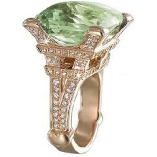PASQUALE BRUNI anello madame eiffel in oro rosso con diamanti e quarzo verde