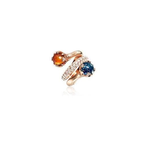 PASQUALE BRUNI anello corona sissi in oro rosso con topazio blu london, quarzo e diamanti
