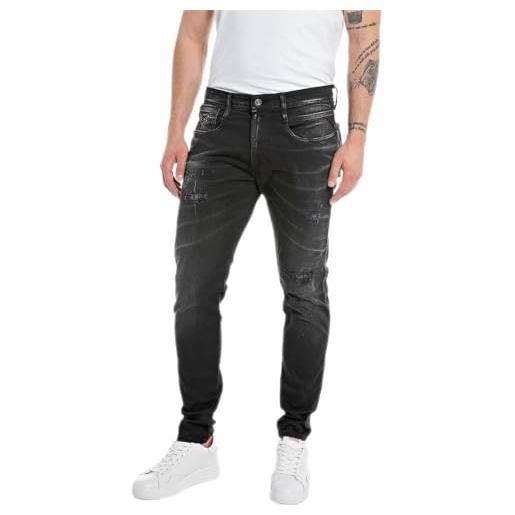 REPLAY md934 modal power jeans, black delavè 099, 28w / 32l uomo