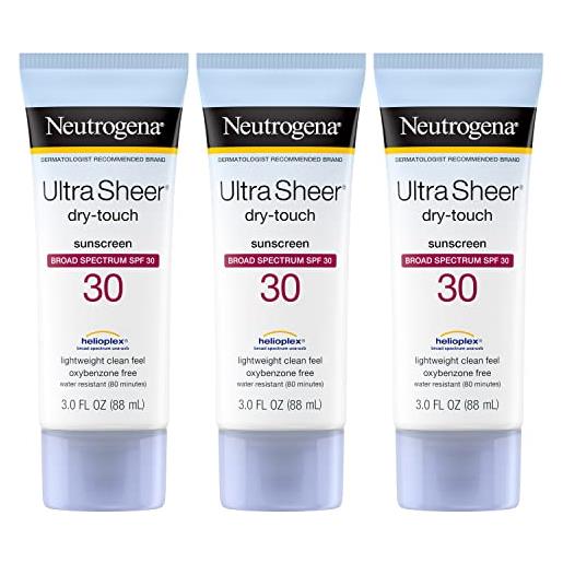 Neutrogena ultra sheer dry touch - crema solare ad ampio spettro spf 30, protezione uva/uvb, senza ossibenzone, idrorepellente, non comedogenica, non grassa, 3 ml, 3 pezzi